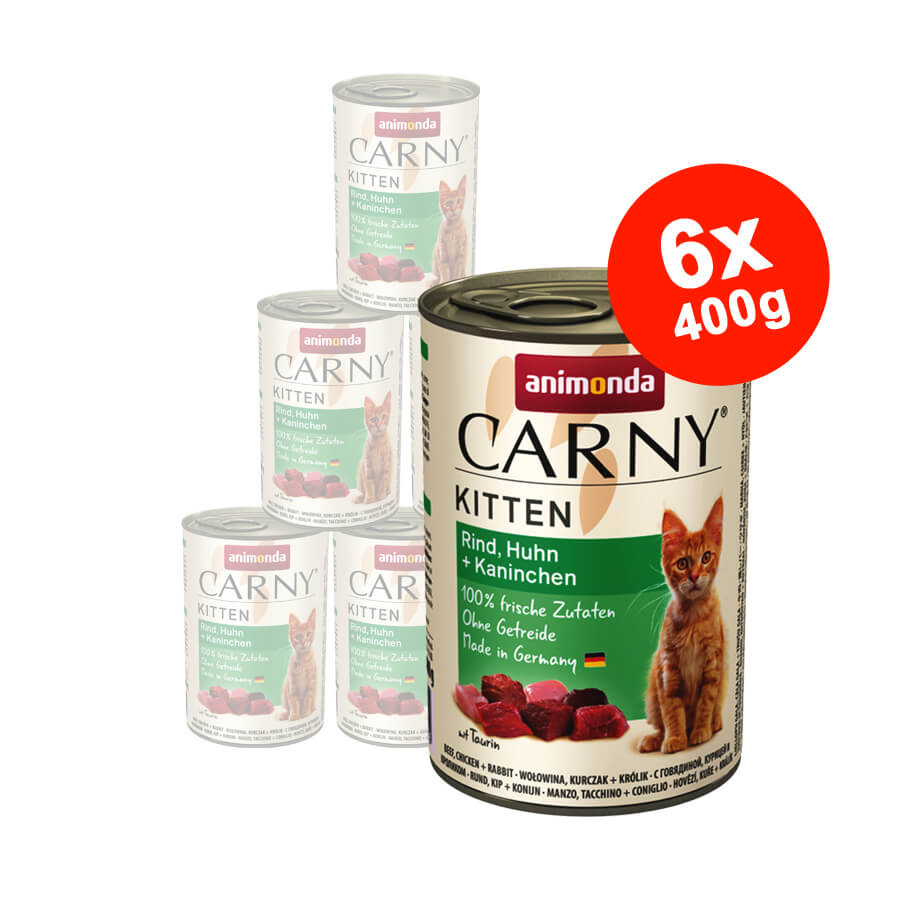 Hrana umeda pentru pisici Carny Kitten, Vita + Pui + Iepure, 6x400g