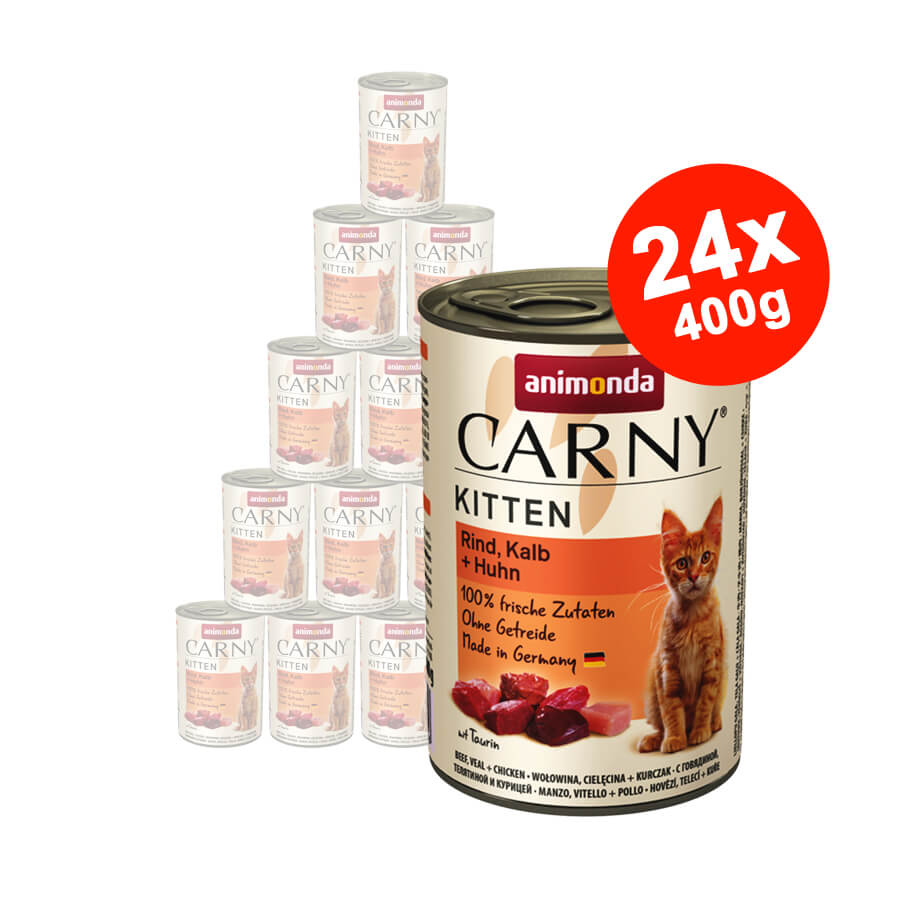 Hrana umeda pentru pisici Carny Kitten, Vita + Vitel + Pui, 24x400g