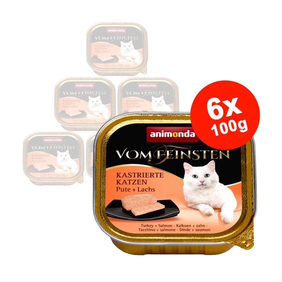 Hrana umeda pentru pisici Castrate Vom Feinsten Somon + Curcan 6x100gr