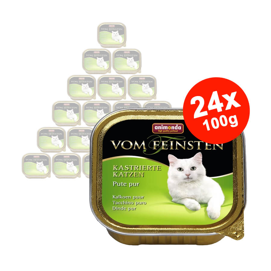 Hrana umeda pentru pisici Vom Feinsten, Castrate, Curcan 24x100gr