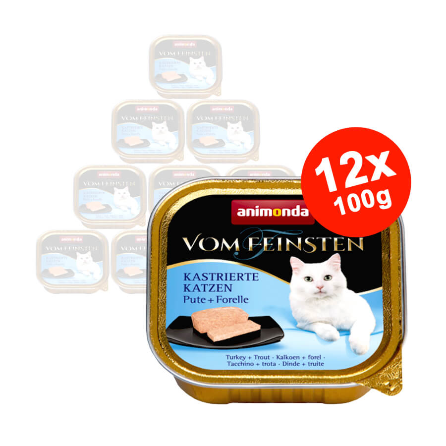 Hrana umeda pentru pisici Vom Feinsten Castrate Pastrav + Curcan 12x100gr