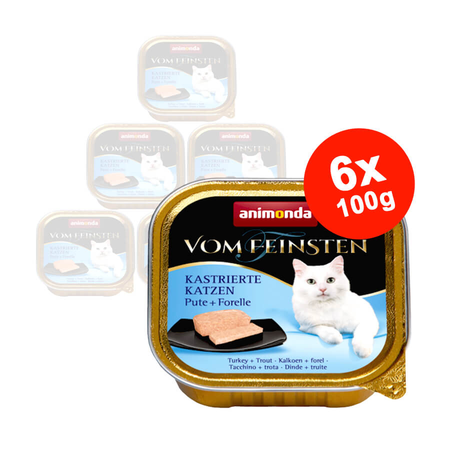 Hrana umeda pentru pisici Vom Feinsten Castrate Pastrav + Curcan 6x100gr
