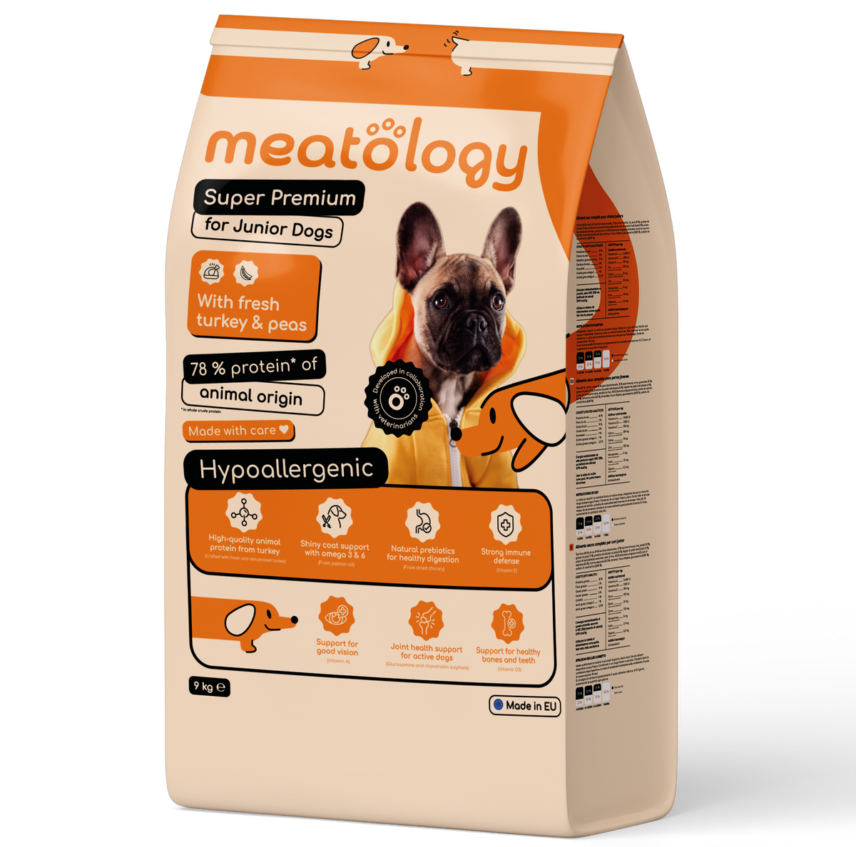 Hrana uscata Meatology pentru Caini Junior Super Premium Hipoalergenica cu Carne Proaspata - Curcan si Mazare 9 Kg