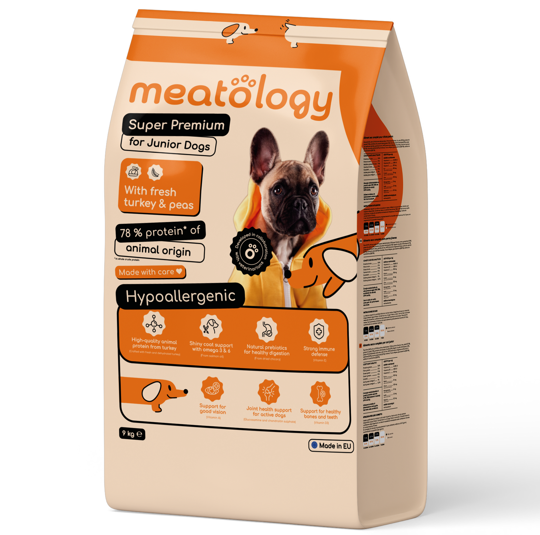 Hrana uscata Meatology pentru Caini Junior Super Premium Hipoalergenica cu Carne Proaspata - Curcan si Mazare 9 Kg
