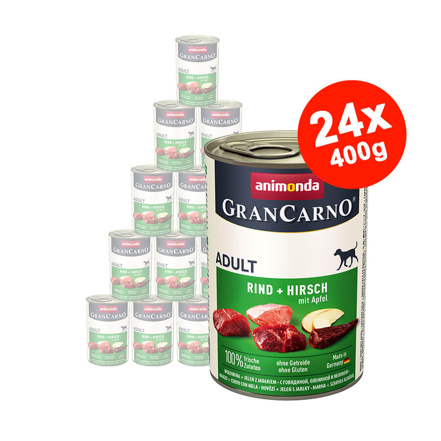 Mancare umeda pentru caini GranCarno Adult, Caprioara + Mar, 24x400 gr