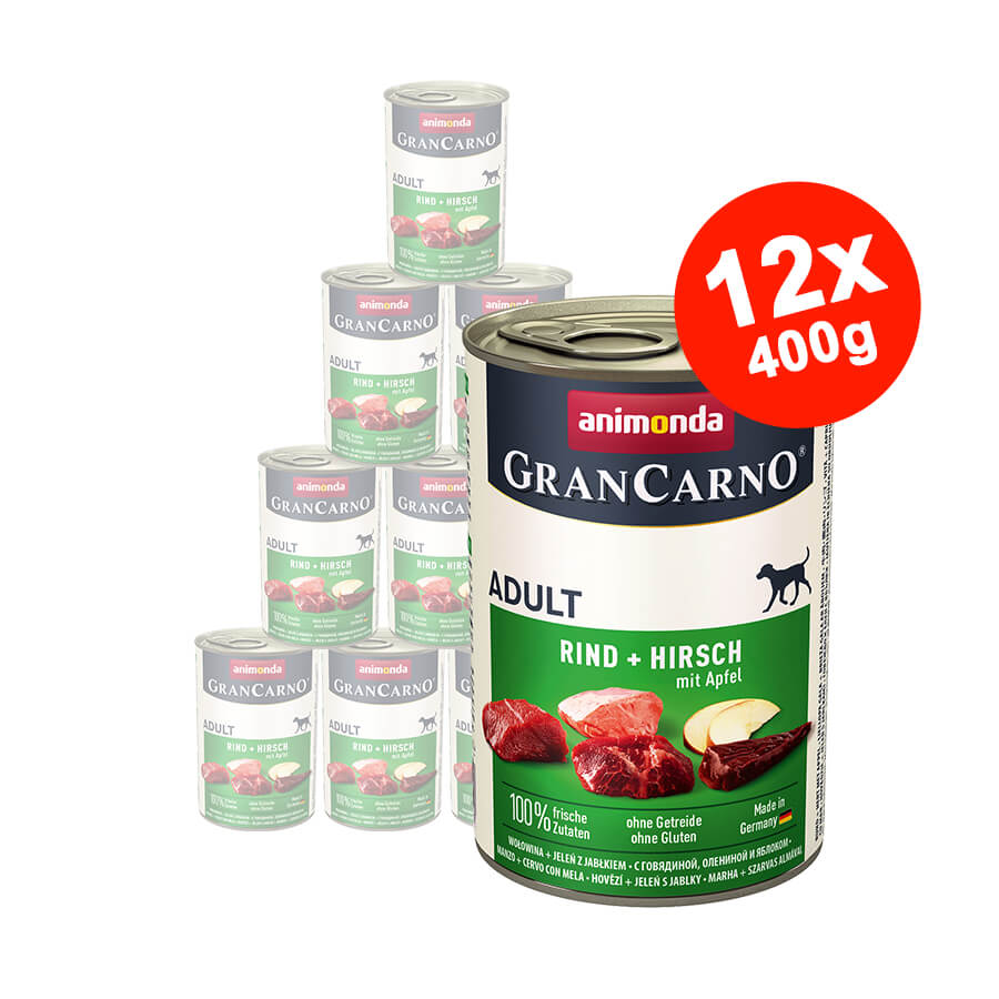 Mancare umeda pentru caini GranCarno Adult, Caprioara + Mar, 12x400 gr