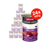 Mancare umeda pentru caini GranCarno Adult, Vita + Miel, 24x400 gr