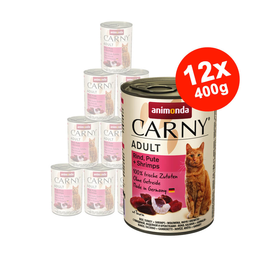 Mancare umeda pentru pisici Carny Adult Curcan + Pui + Creveti12x400gr
