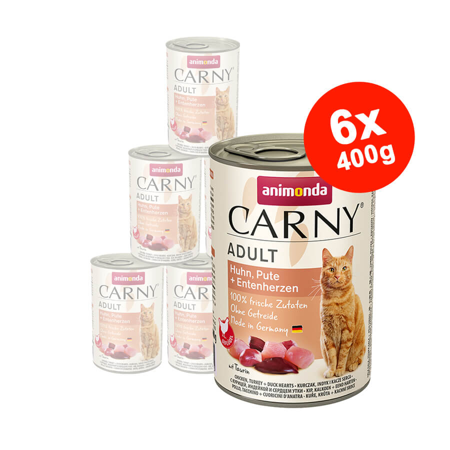 Mancare umeda pentru pisici Carny Adult Pui + Curcan + Rata 6x400gr