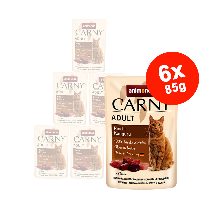 Mancare umeda pentru pisici Carny Adult, Vita + Cangur, 6x85g