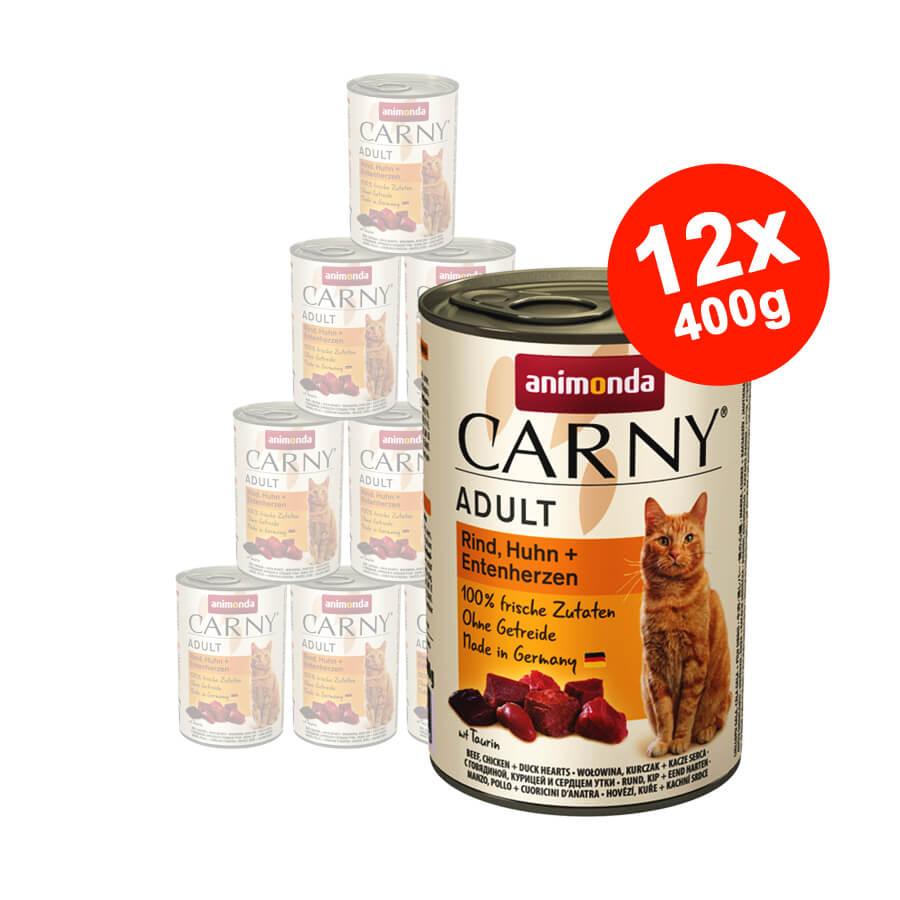 Mancare umeda pentru pisici Carny Adult Vita + Pui + Inima Rata 12x400gr