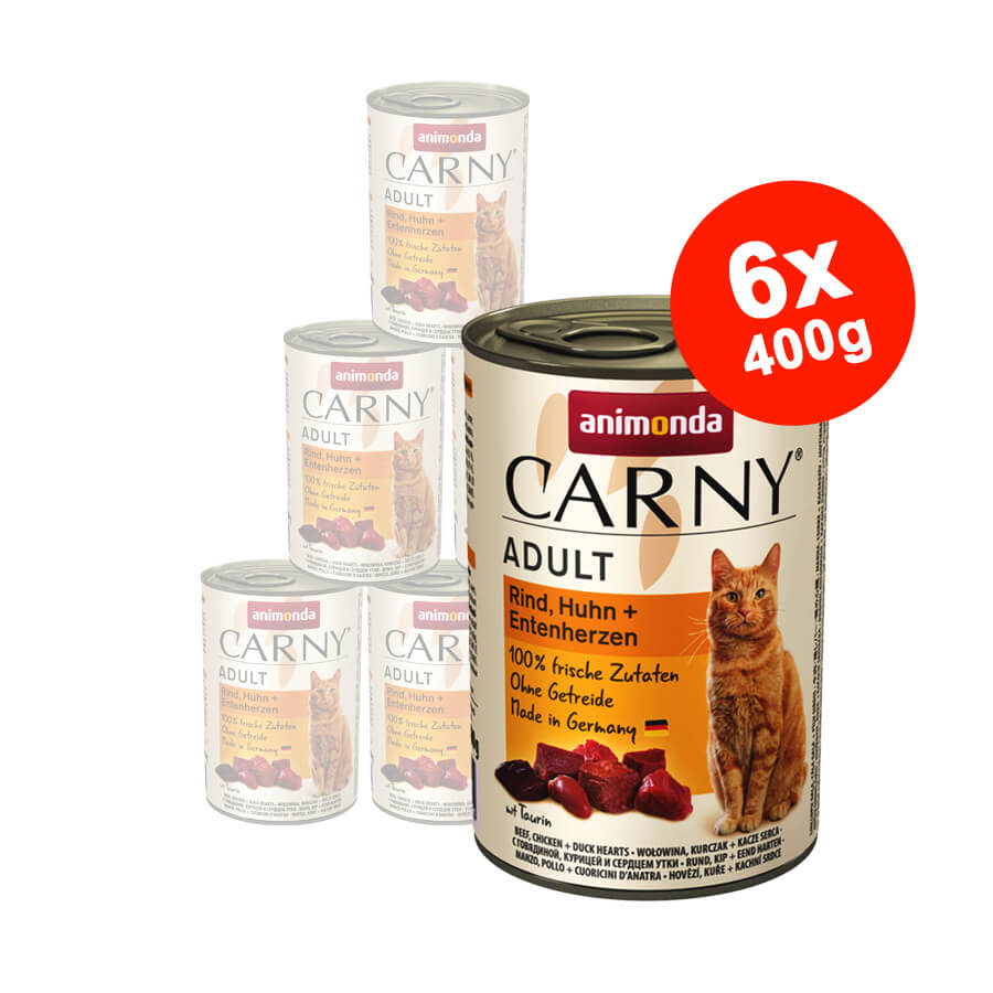 Mancare umeda pentru pisici Carny Adult Vita + Pui + Inima Rata 6x400gr