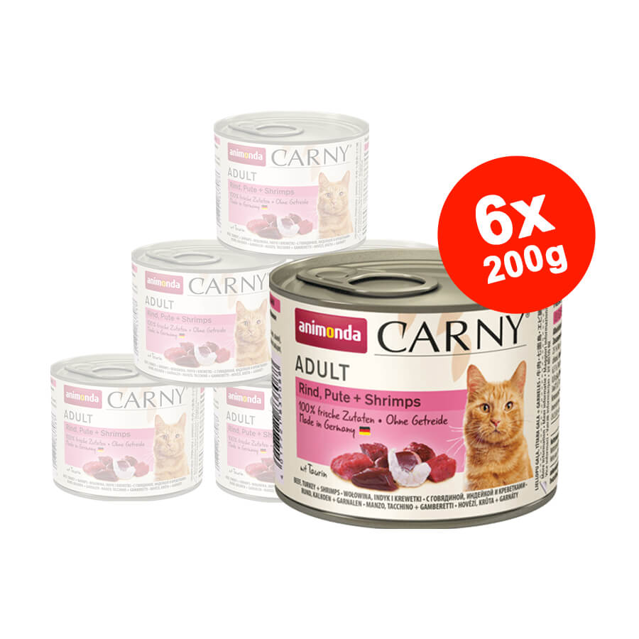 Mancare umeda pentru pisici Carny Cat Adult Vita + Curcan + Creveti 6x200gr