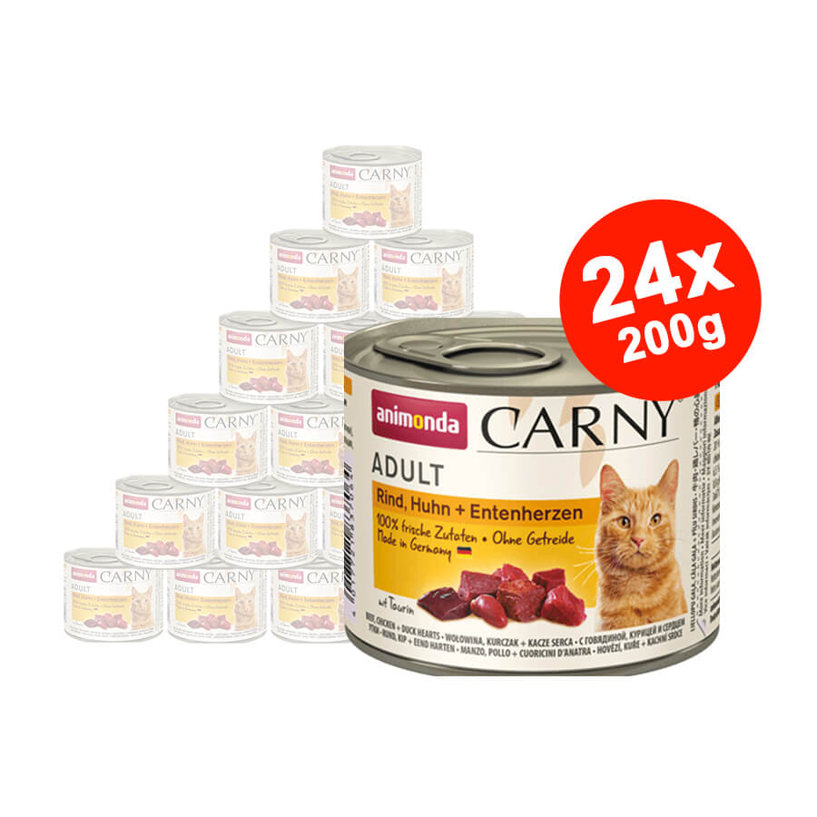Mancare umeda pentru pisici Carny Cat Adult Vita + Pui + Inima Rata 24x200gr