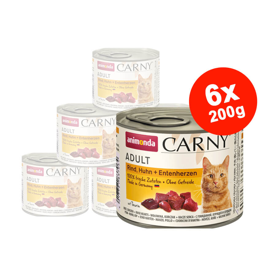 Mancare umeda pentru pisici Carny Cat Adult Vita + Pui + Inima Rata 6x200gr