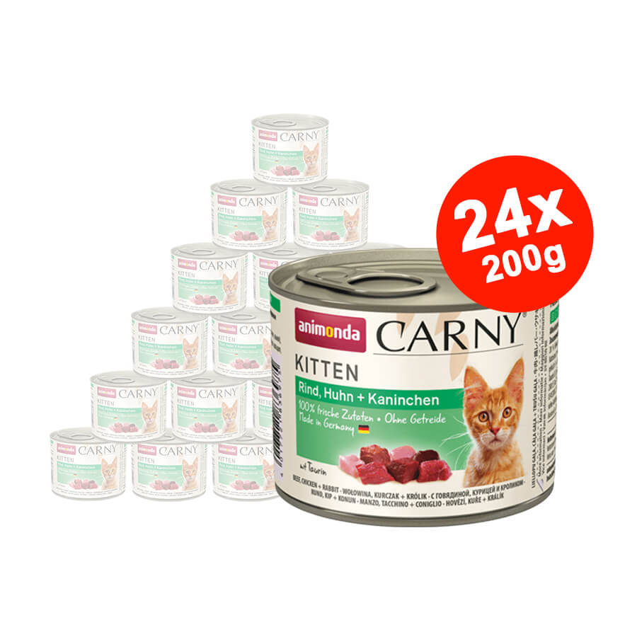 Mancare umeda pentru pisici Carny Cat Junior, Vita + Pui + Iepure, 24x200g