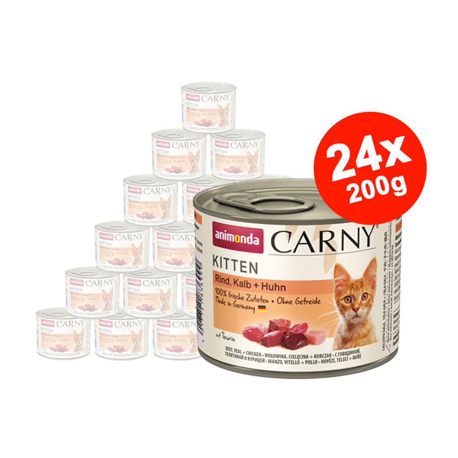 Mancare umeda pentru pisici Carny Cat Junior, Vita + Vitel + Pui, 24x200g
