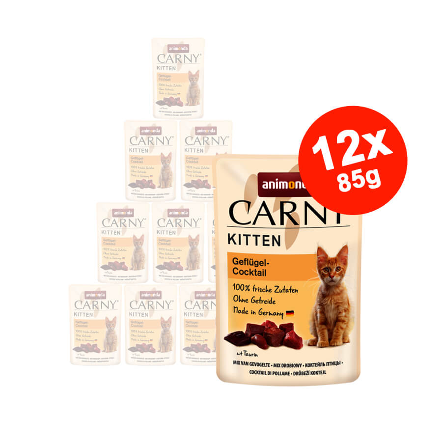 Mancare umeda pentru pisici Carny Junior, Cocktail de pasare, 12x85g