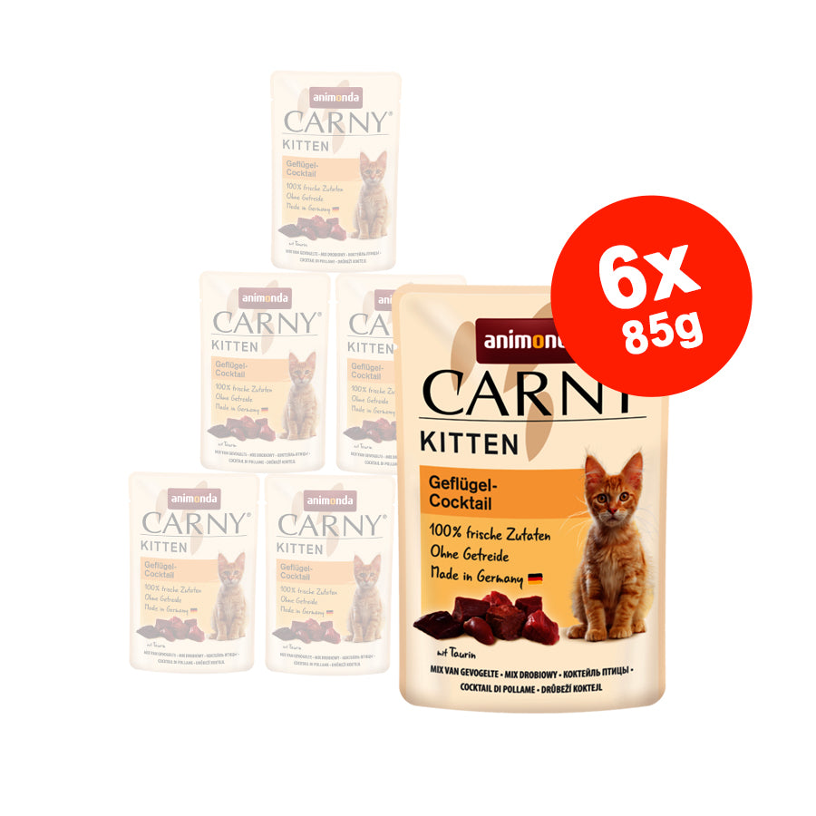Mancare umeda pentru pisici Carny Junior, Cocktail de pasare, 85g