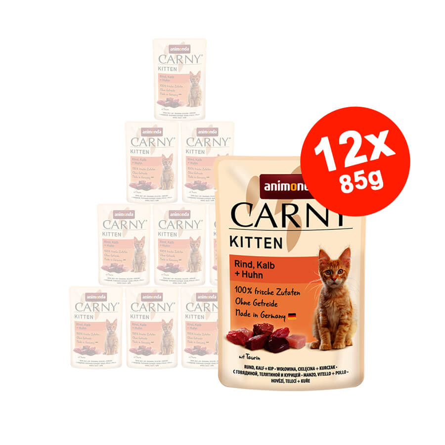 Mancare umeda pentru pisici Carny Junior, Vita + Vitel + Pui, 12x85g
