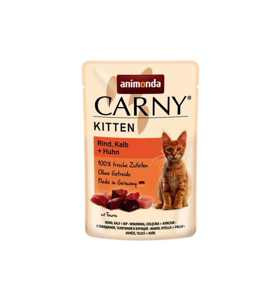 Mancare umeda pentru pisici Carny Junior, Vita + Vitel + Pui, 85g