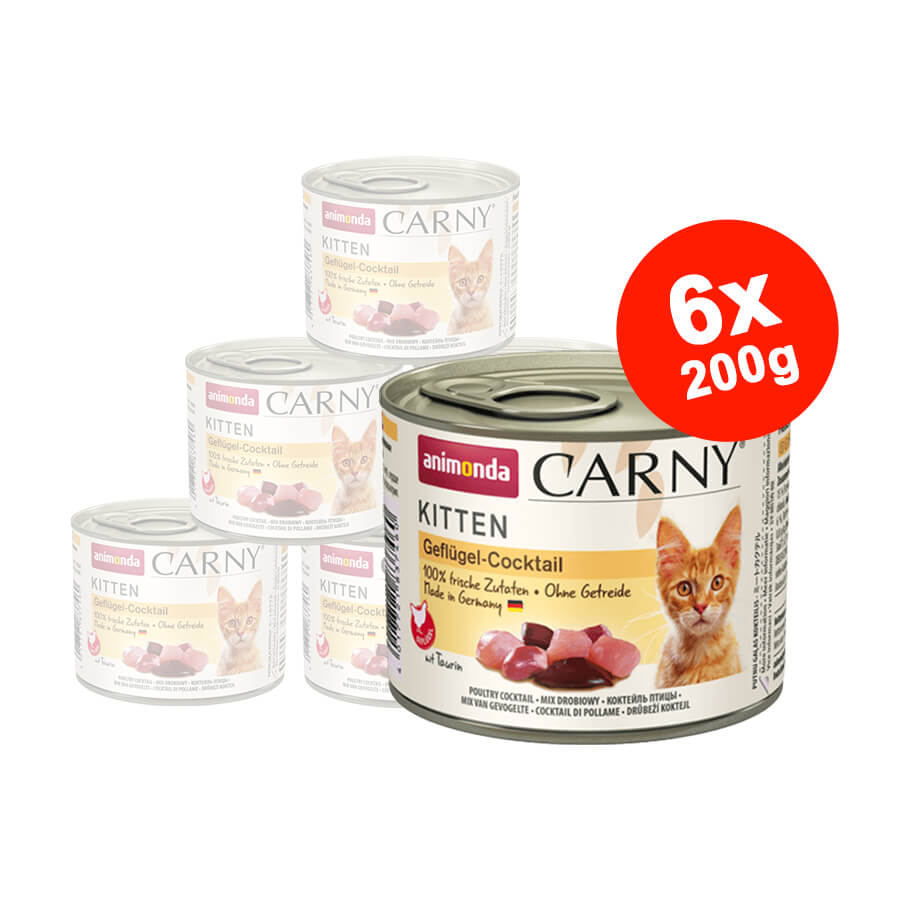 Mancare umeda pentru pisici Carny Kitten Pasare Cocktail 6x200gr