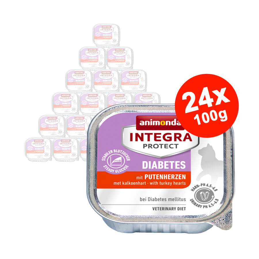 Mancare umeda pentru pisici Integra Protect Diabet Inimi de Curcan 24x100gr