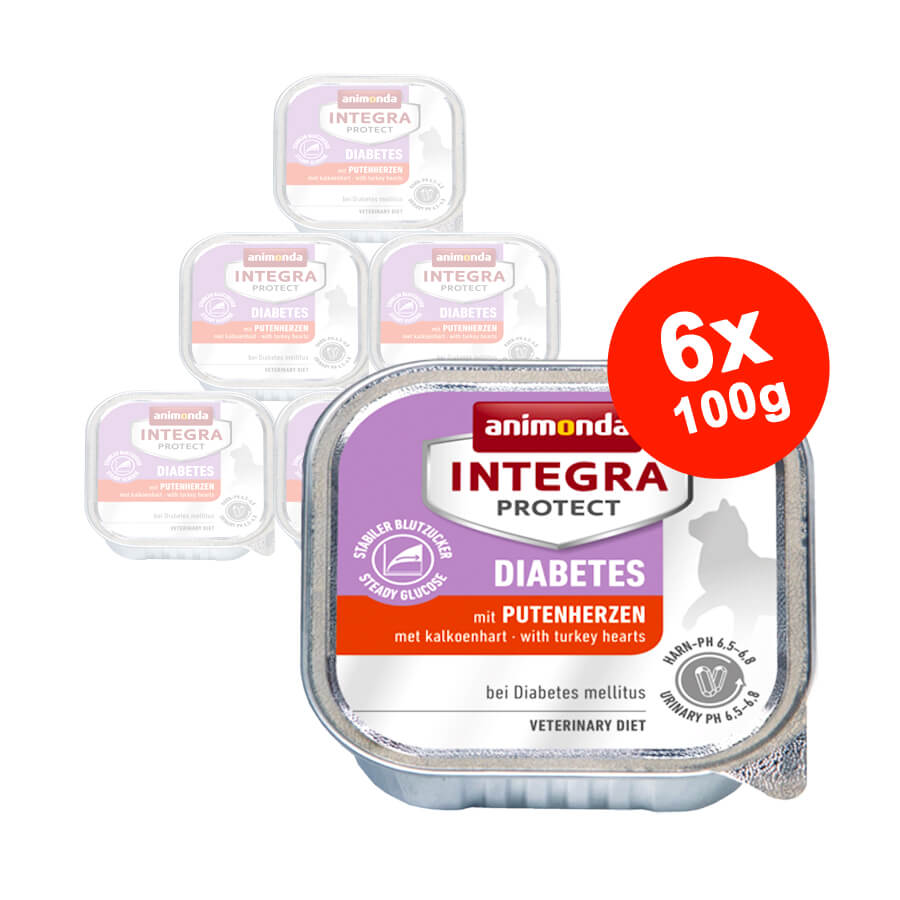 Mancare umeda pentru pisici Integra Protect Diabet Inimi de Curcan 6x100gr