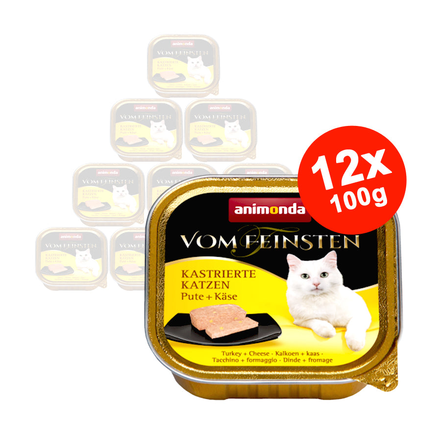 Mancare umeda pentru pisici Vom Feinsten Castrate Branza + Curcan 12x100gr