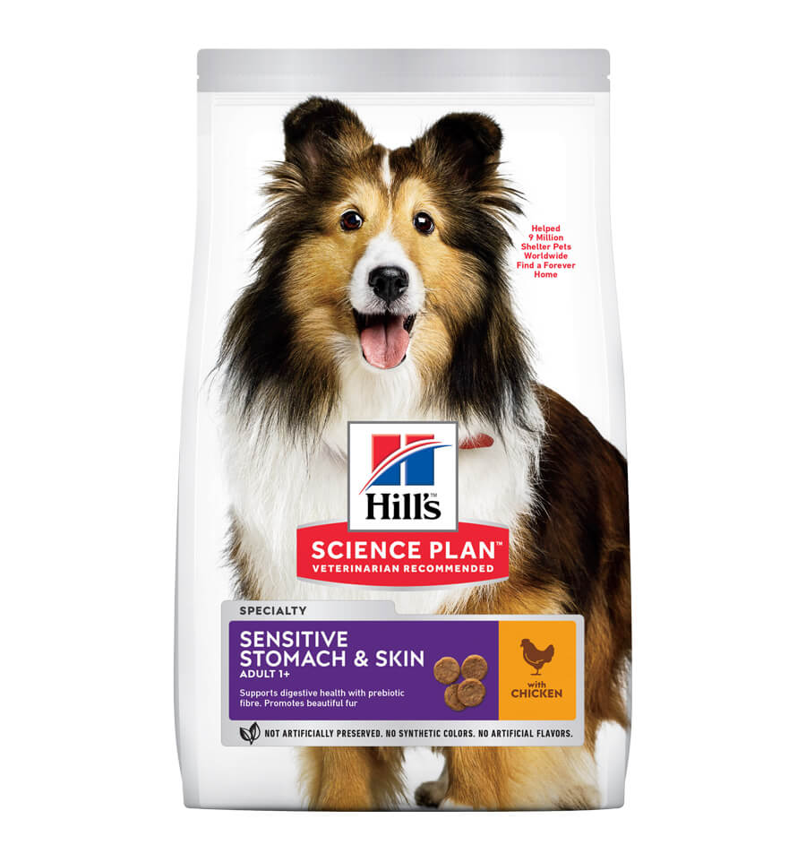 Mancare uscata pentru caini Hill's SP Adulti Stomac si Piele Sensibila, Talie Medie, Pui, 14 kg