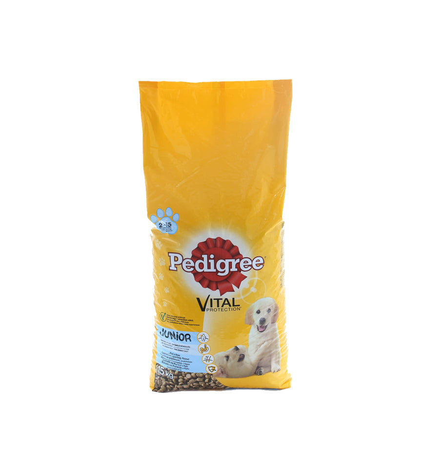 Mancare uscata pentru caini Pedigree Junior Vital Protection cu pui si orez - talie medie 15 kg