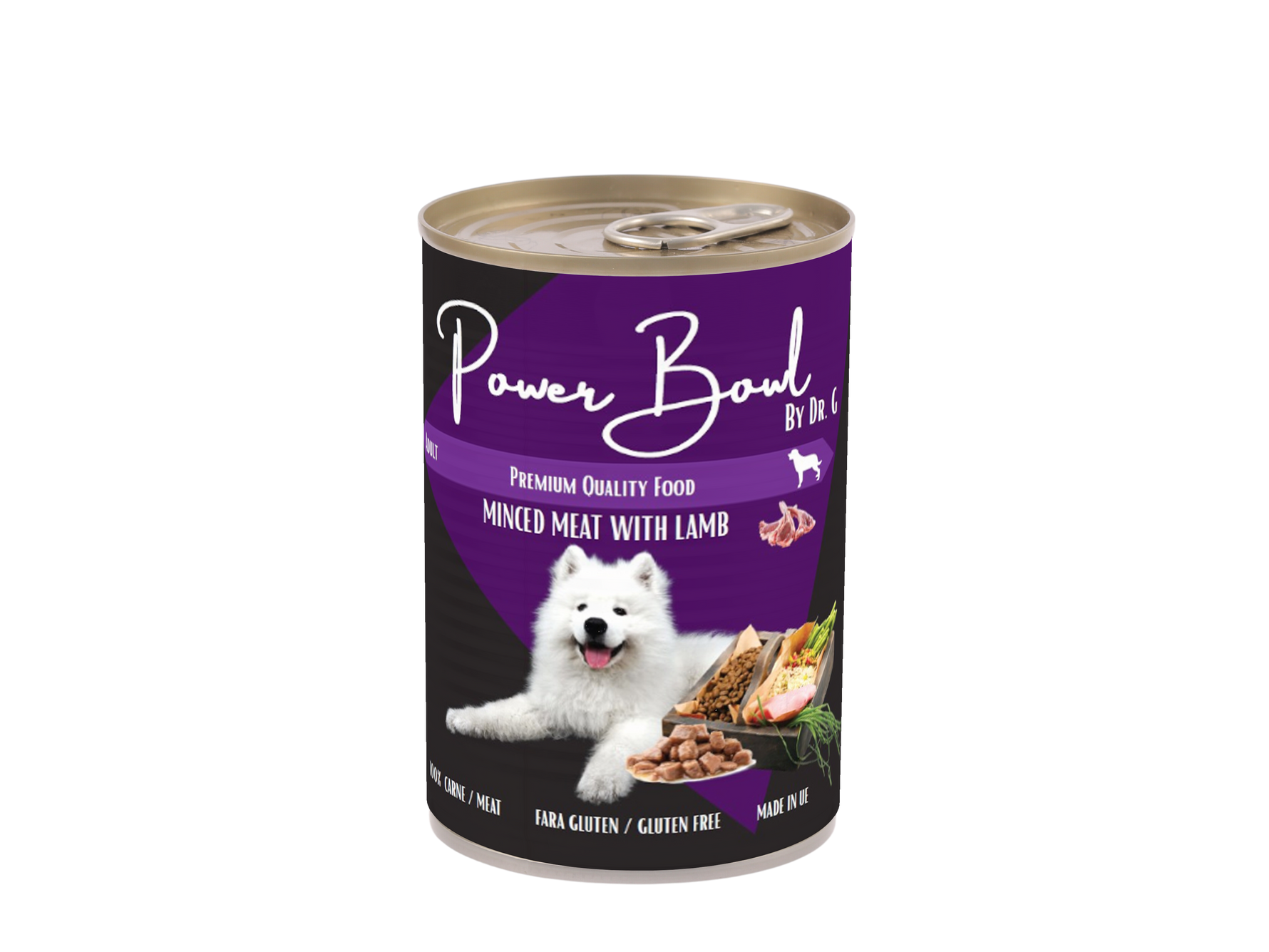 Mancare umeda pentru caini Power Bowl by Dr. G. - Bucati Carne cu Miel 800 gr
