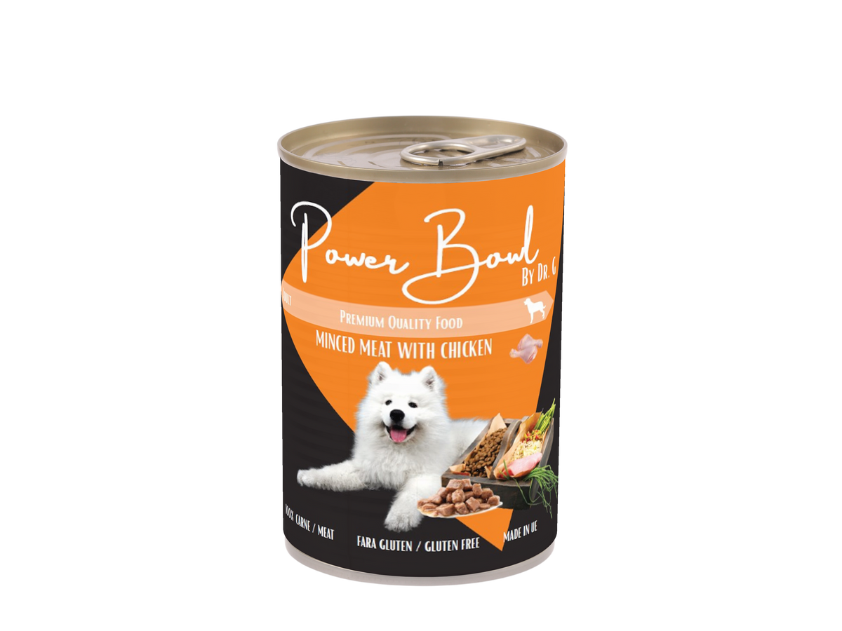 Mancare umeda pentru caini Power Bowl by Dr. G. - Bucati Carne cu Pui 800 gr
