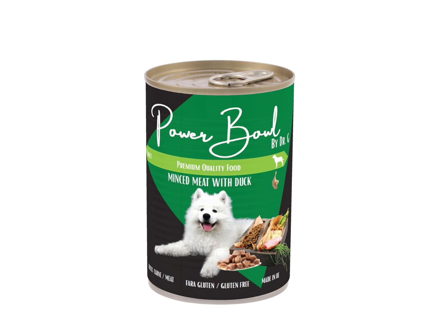 Mancare umeda pentru caini Power Bowl by Dr. G. - Bucati Carne cu Rata 800 gr