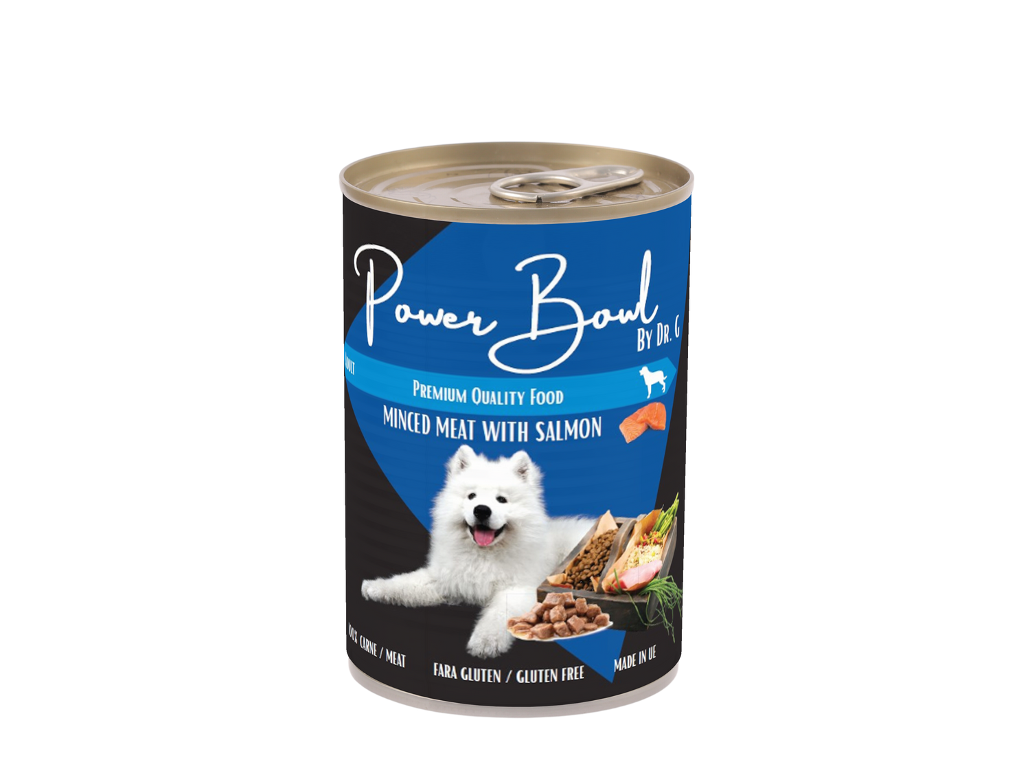 Mancare umeda pentru caini Power Bowl by Dr. G. - Bucati Carne cu Somon 800 gr