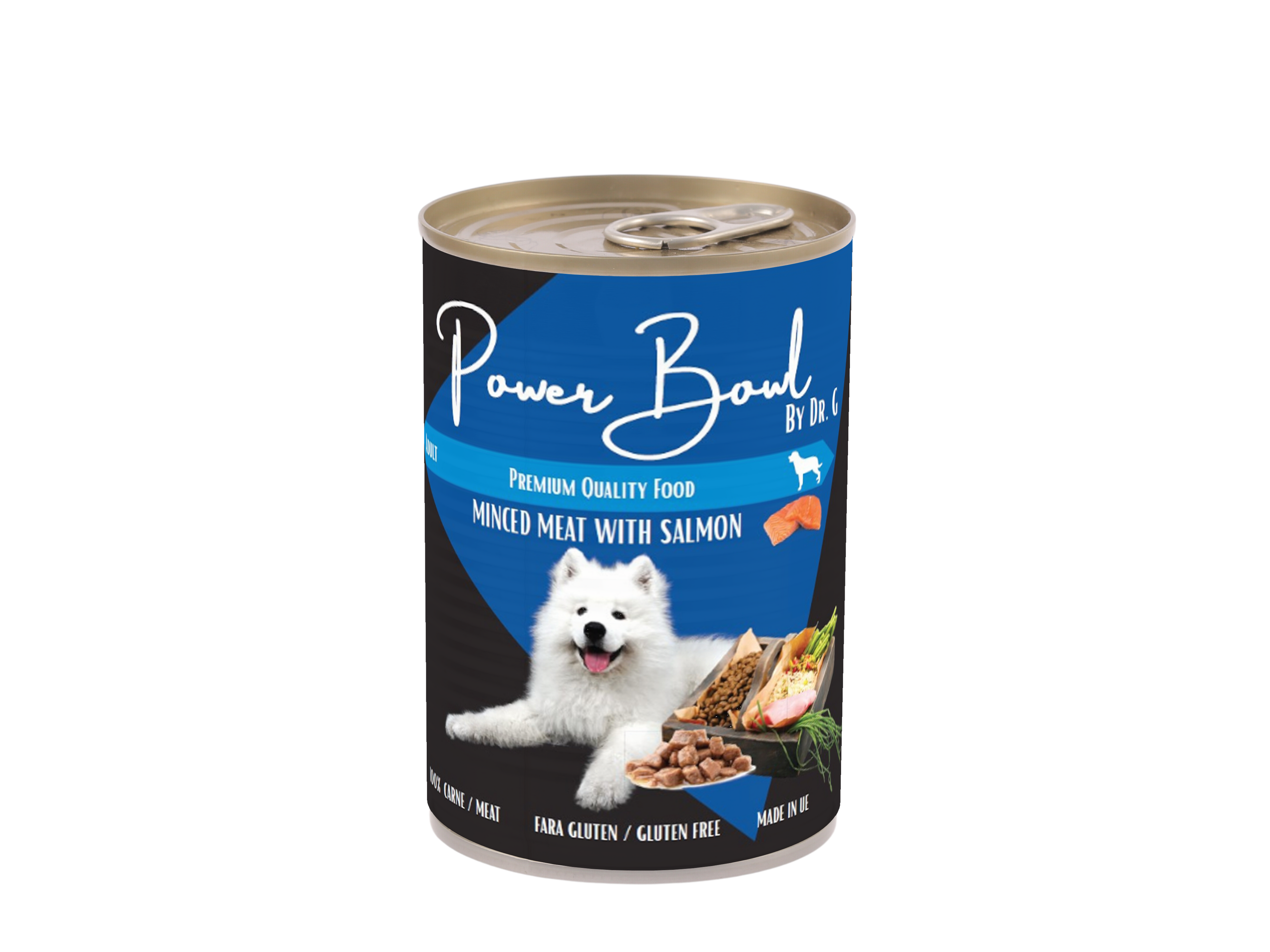 Mancare umeda pentru caini Power Bowl by Dr. G. - Bucati Carne cu Somon 800 gr