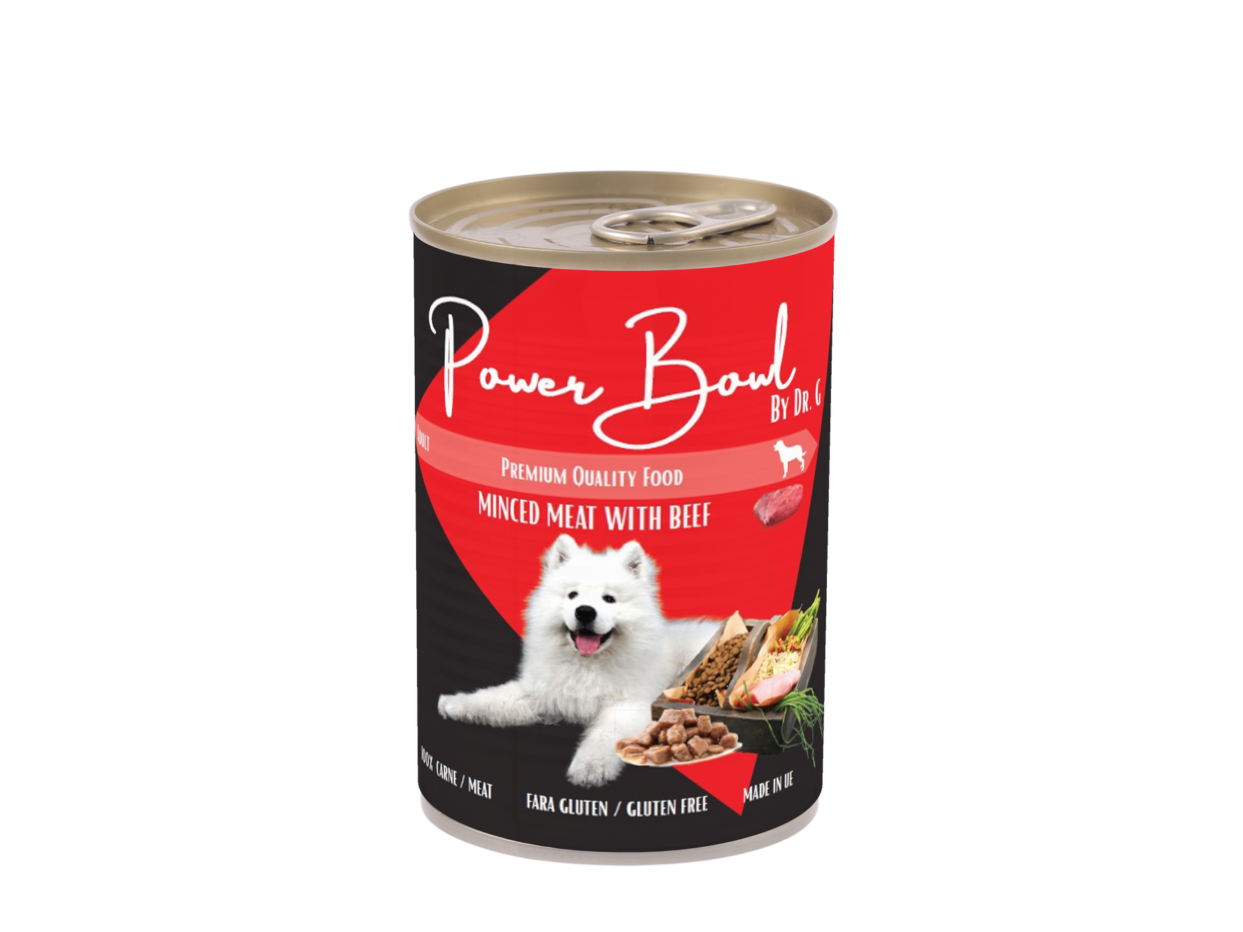 Mancare umeda pentru caini Power Bowl by Dr. G. - Bucati Carne cu Vita 800 gr