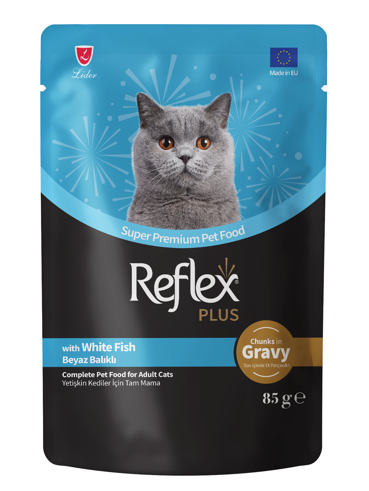 REFLEX PLUS Adult cu Peste Alb in sos 22 x 85 gr - Hrana umeda super-premium
