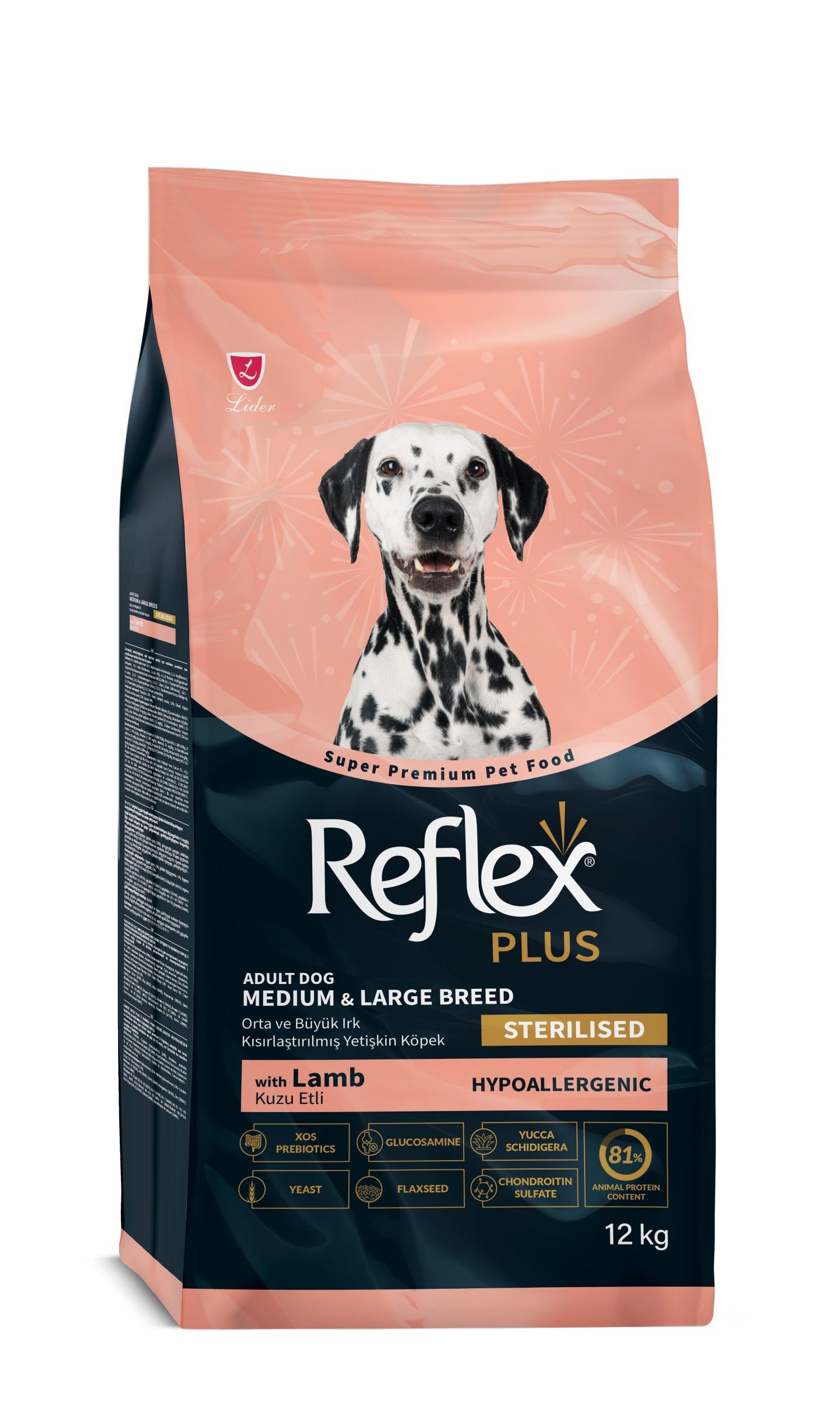 Hrana uscata pentru caini SUPER PREMIUM Reflex Light & Sterilised Dog HYPOALLERGENIC Lamb And Rice 12kg