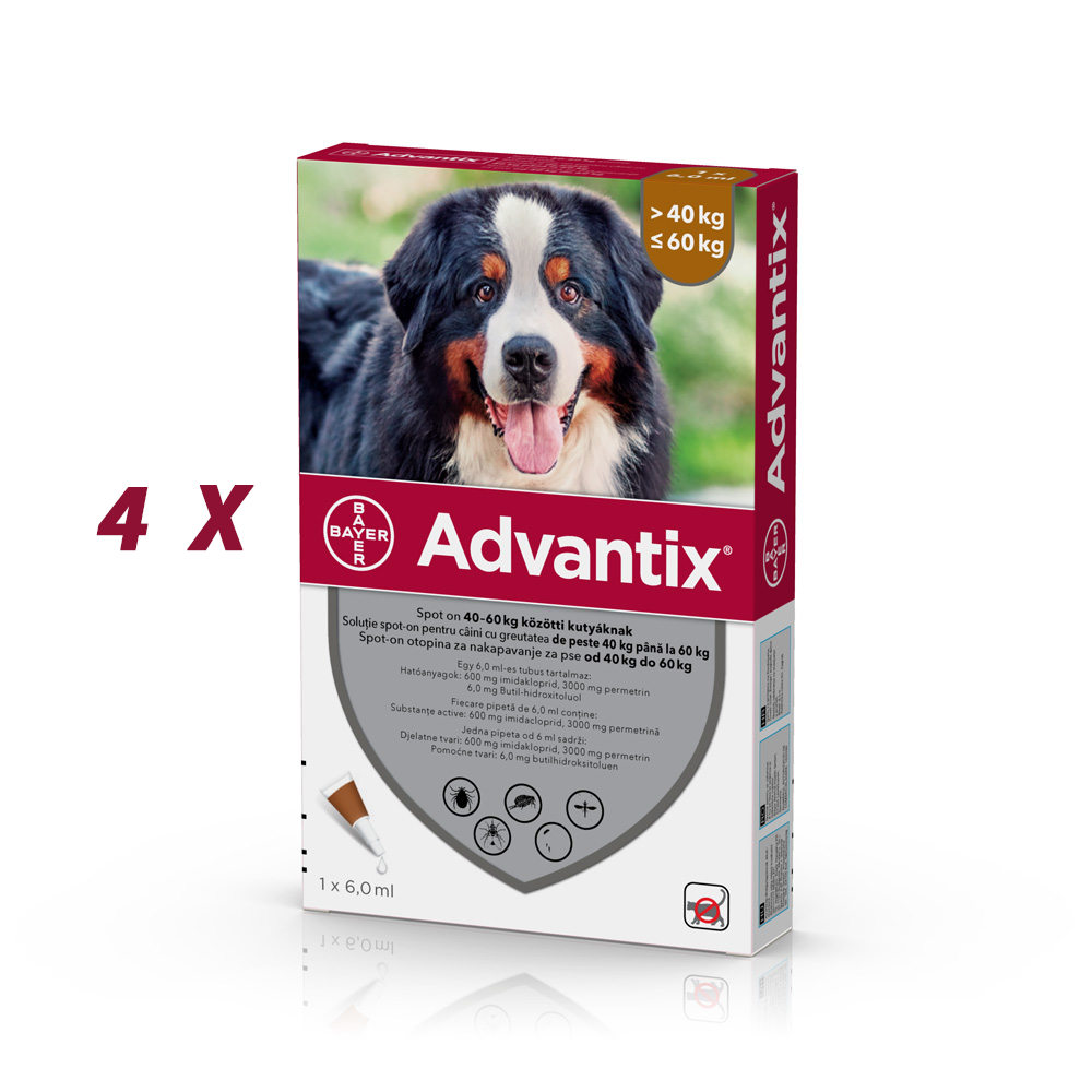Set 4 pipete antiparazitare Advantix, pentru câini de peste 40 kg