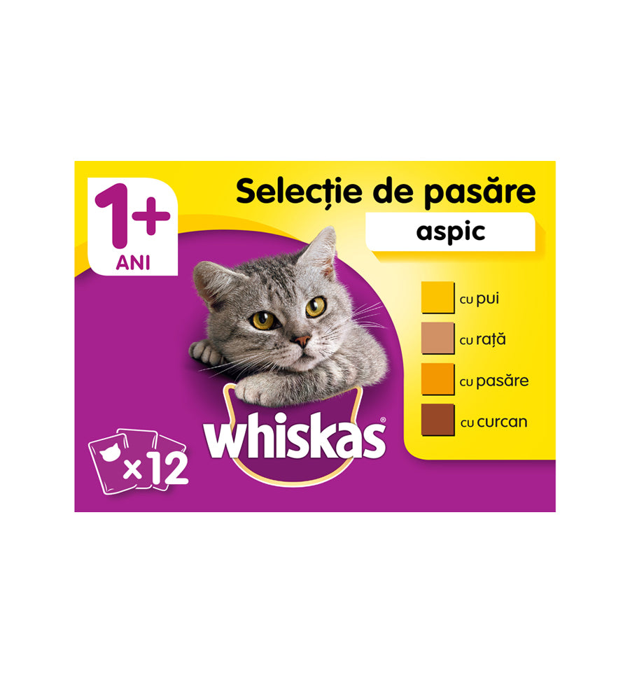 Whiskas hrana umeda pentru pisici adulte cu carne de pasare in aspic 12 x 85g