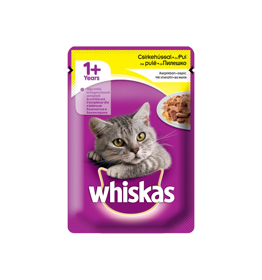 Whiskas hrana umeda pentru pisici adulte, cu pui in aspic 12 x 85 g