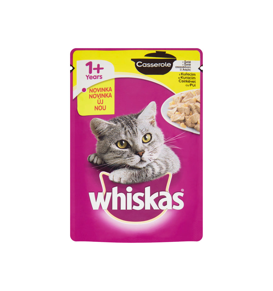 Whiskas hrana umeda pentru pisici adulte, cu pui in aspic 12 x 85 g
