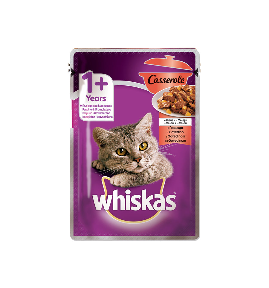 Whiskas hrana umeda pentru pisici adulte, cu vita in aspic 24 x 85 g