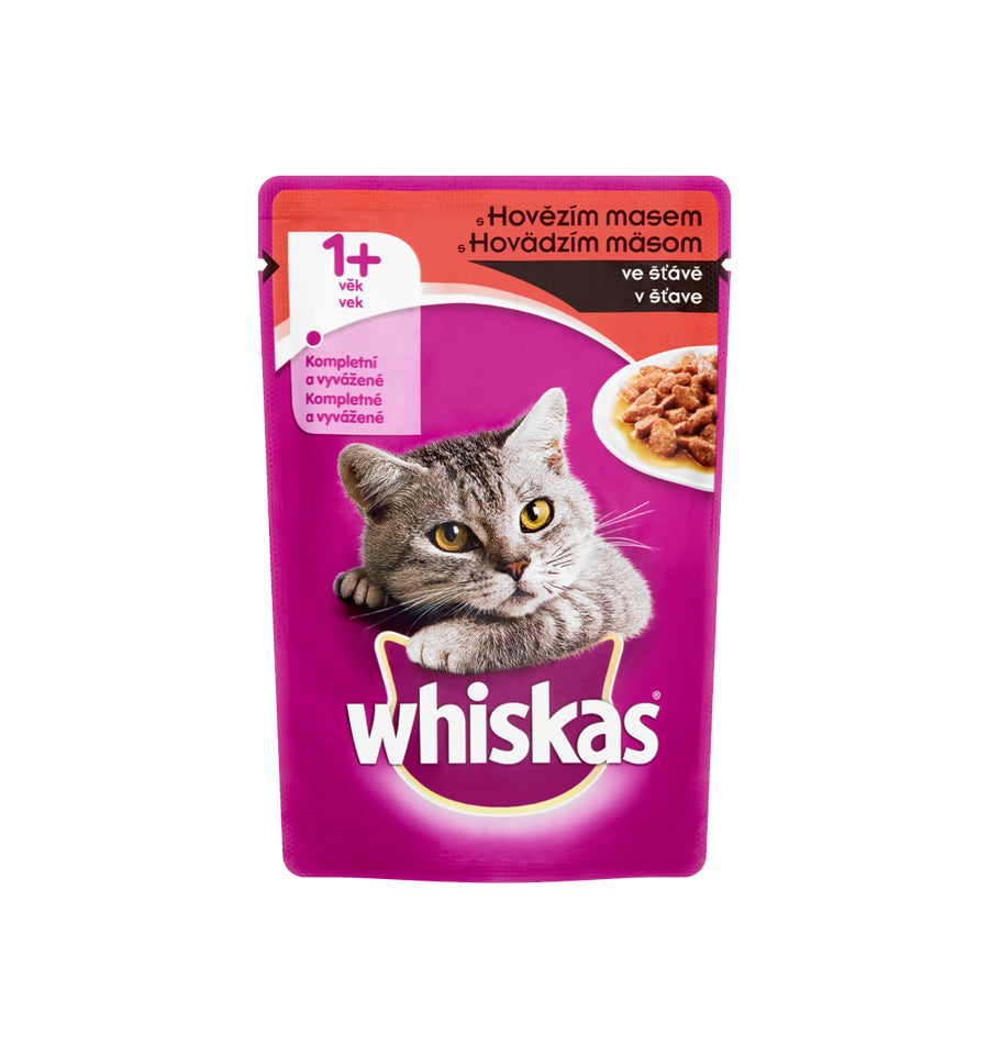 Whiskas hrana umeda pentru pisici adulte, cu vita in sos de carne 24 x 85 g