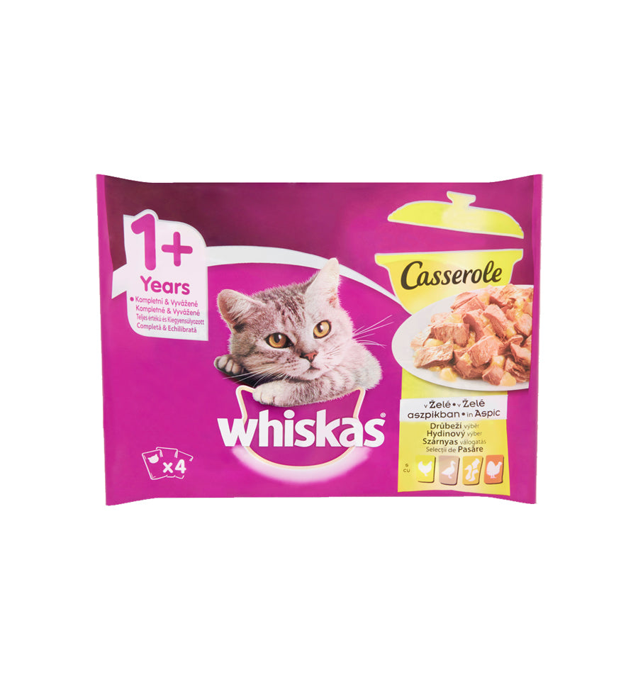 Whiskas hrana umeda pentru pisici adulte, selectii de pasare in aspic 4 x 85 g