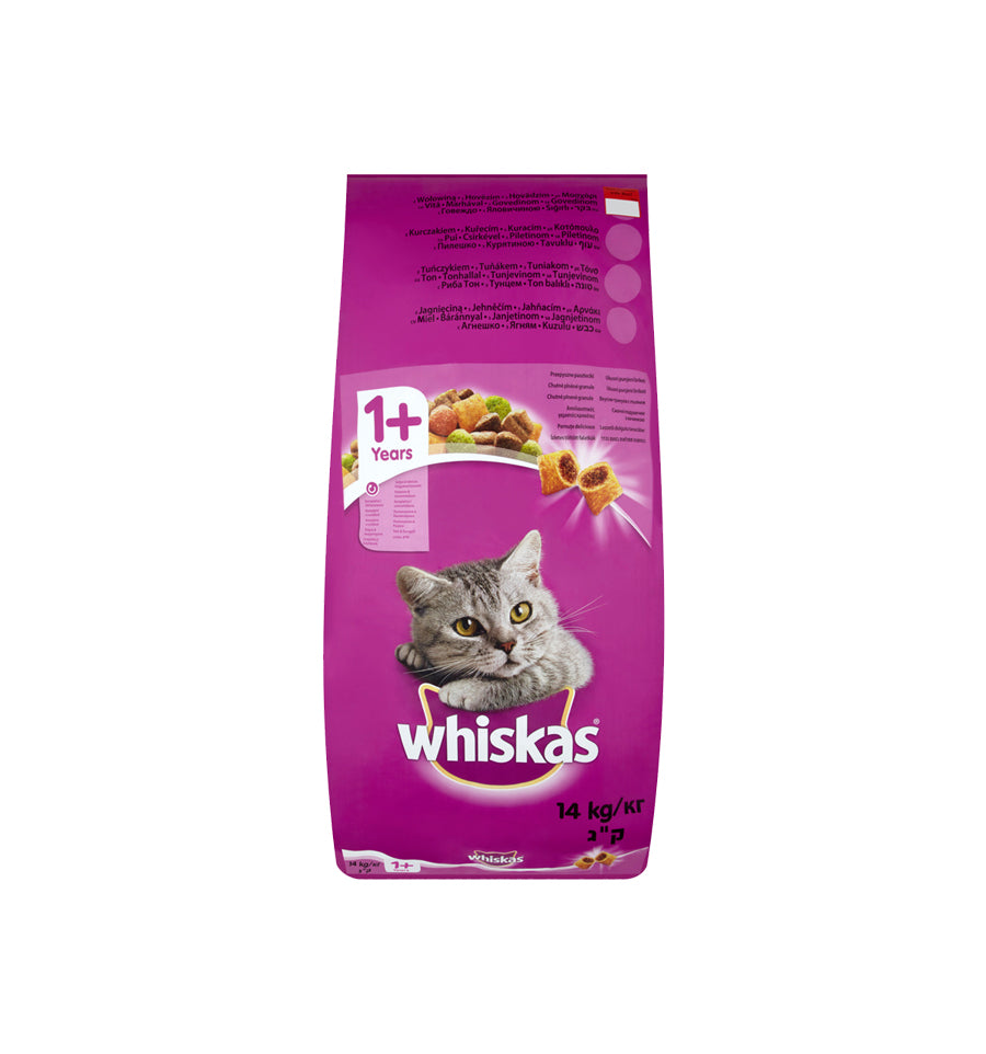 Whiskas hrana uscata cu vita pentru pisici adulte