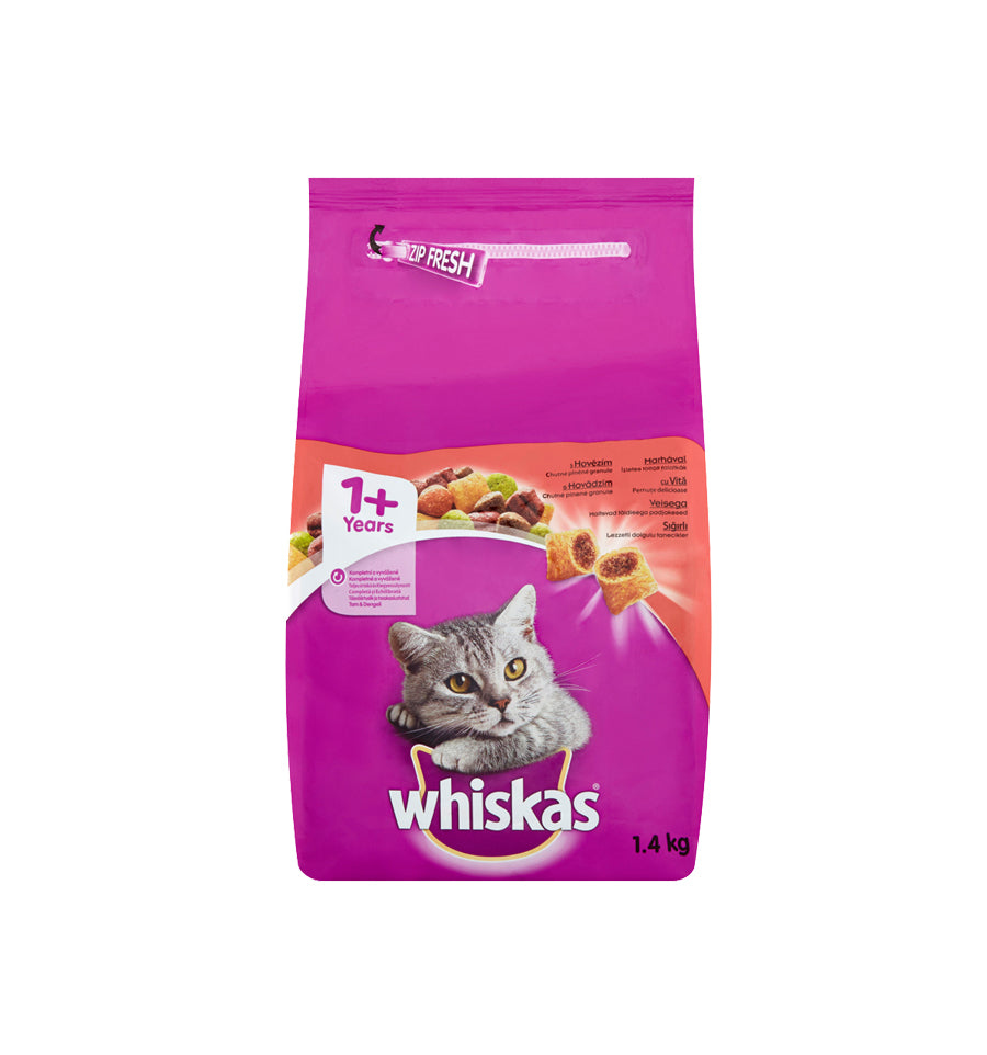Whiskas hrana uscata cu vita pentru pisici adulte