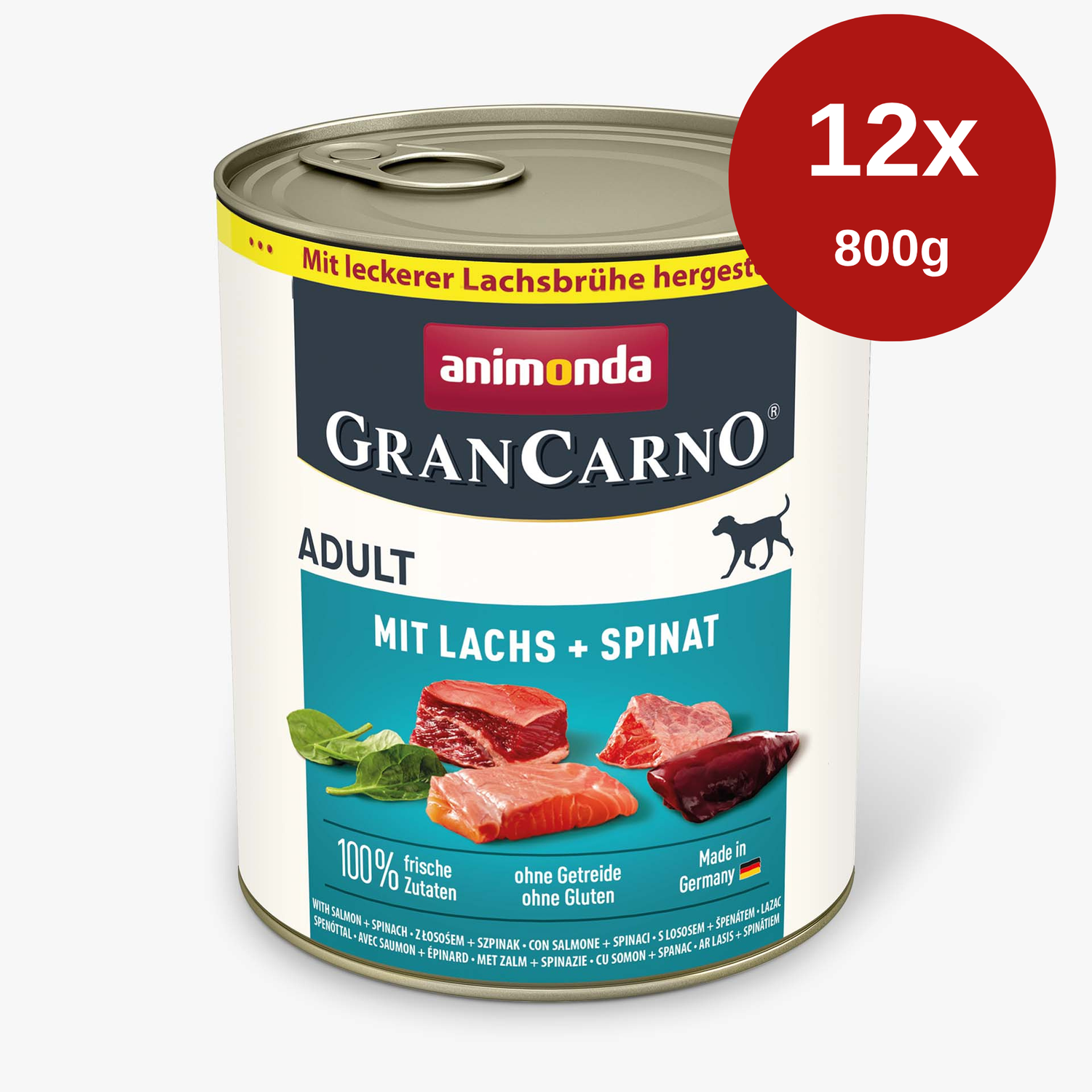 Hrana umeda pentru caini GranCarno Adult Somon + Spanac 12 x 800gr