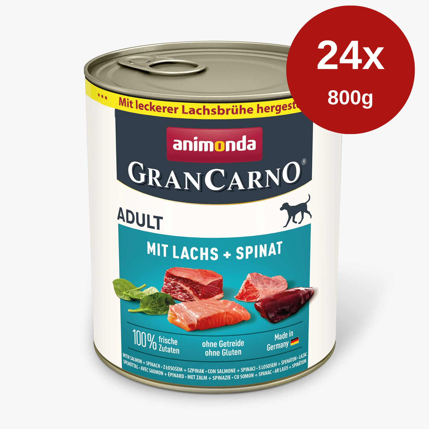 Hrana umeda pentru caini GranCarno Adult Somon + Spanac 24 x 800gr